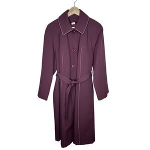Vintage ILGWU Union Made Purple Maroon Wool Lined Long Peacoat 70s Made in USA